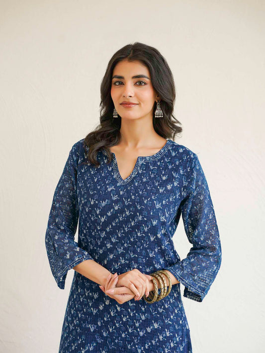 Cotton Printed Kantha Style Set For Women Indigo Patti