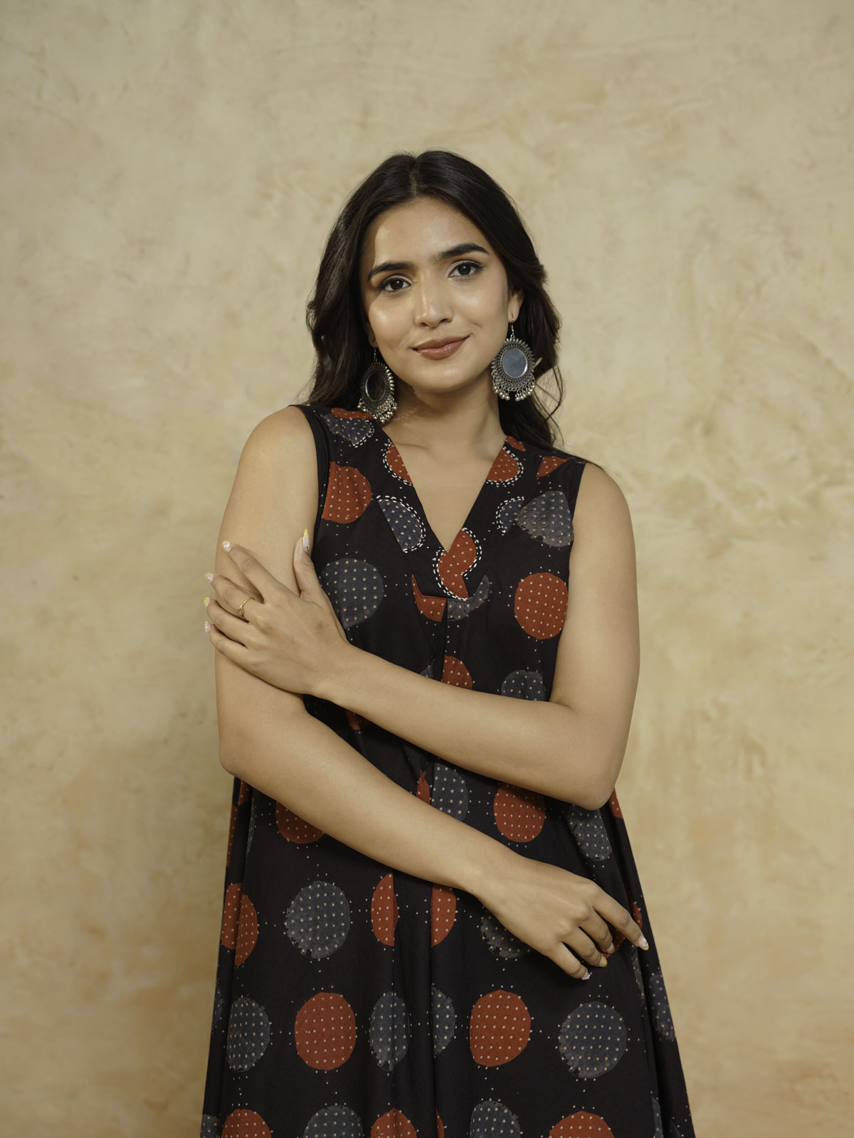 Cotton Printed Sleeveles Anjuna Dress Black