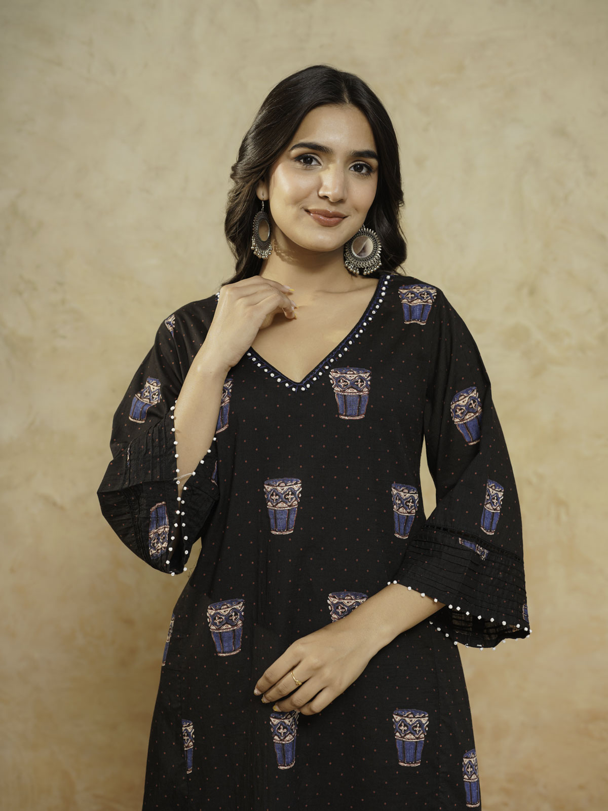 Cotton Printed Ultimate Aline Kurta For Women Black