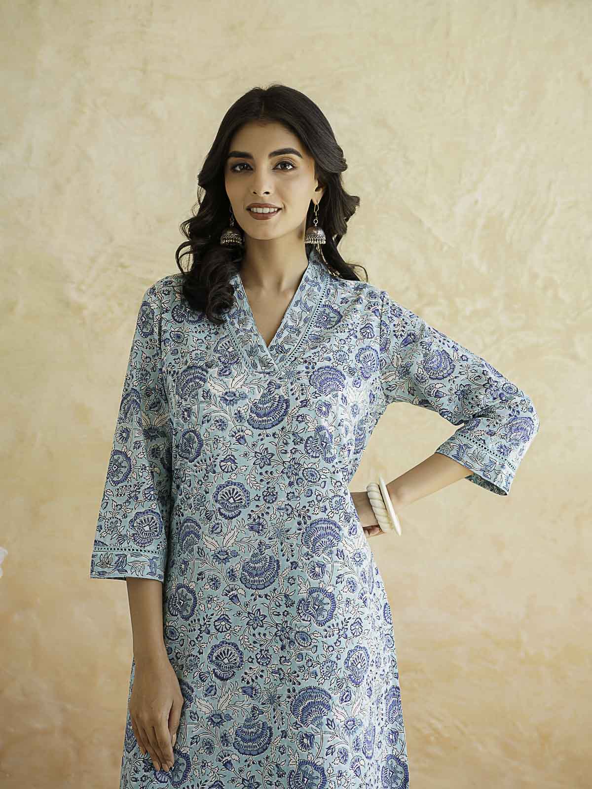 Classic Cotton Kurta Set For Women Sky Blue