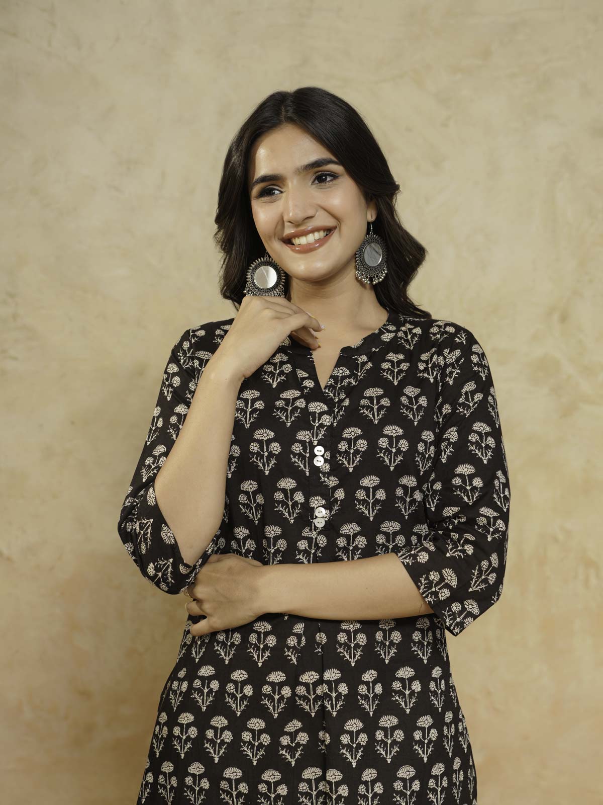 Cotton Pleat Kurta For Women Black