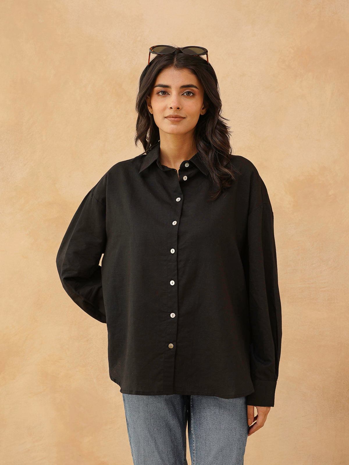 Classic Linen Shirt For Women Black