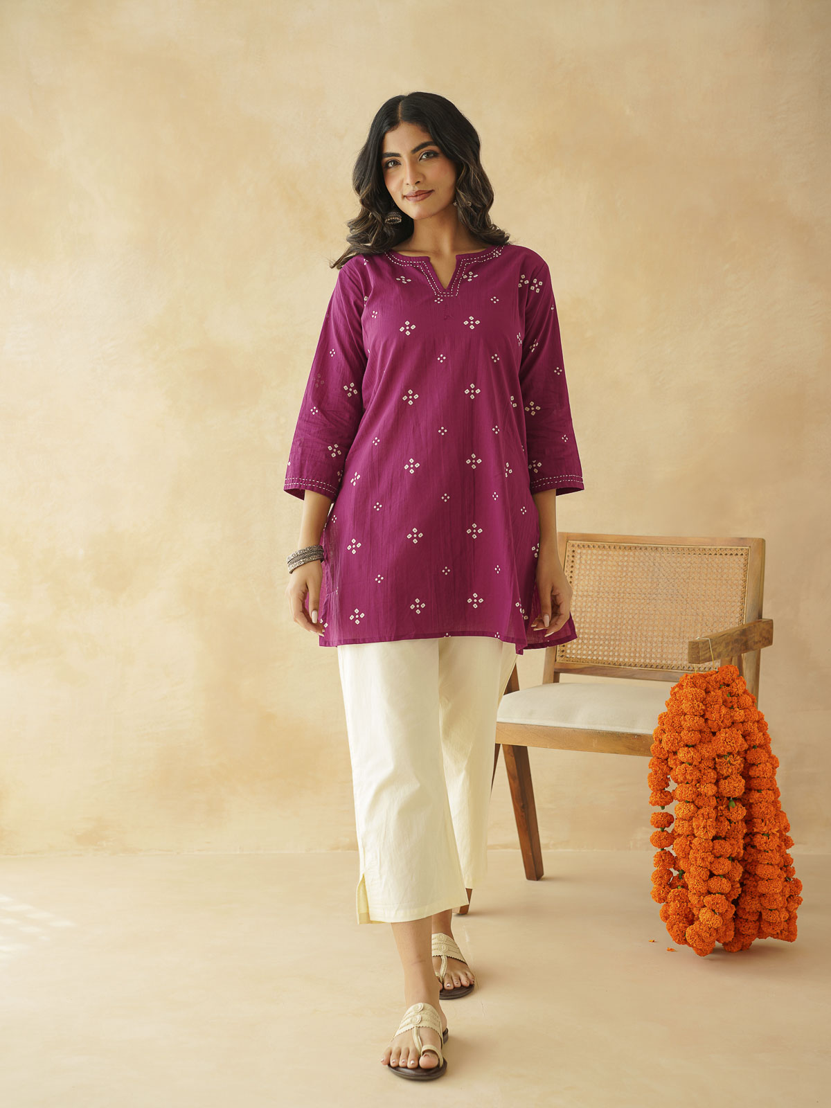 Cotton Printed Kantha Kurta Purple