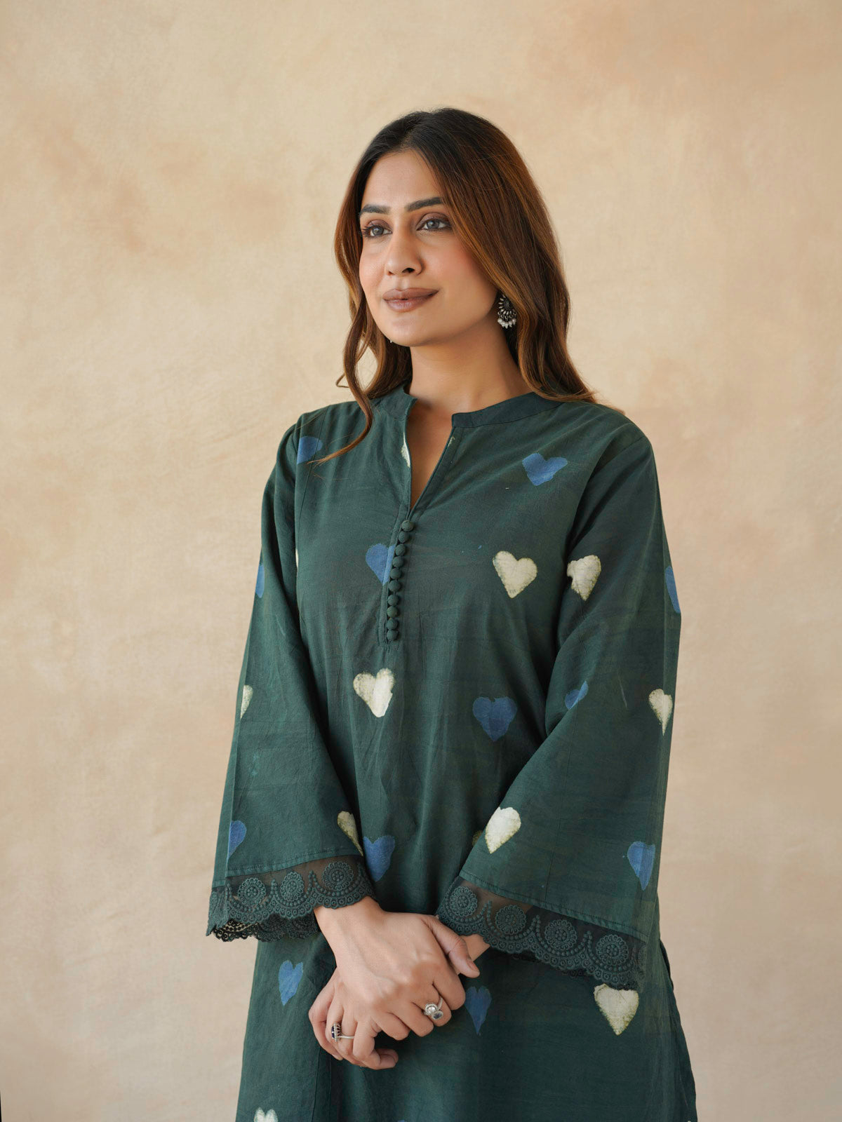 Farshi Set Relaxed Fit Kurta & Pants Set Green Heart