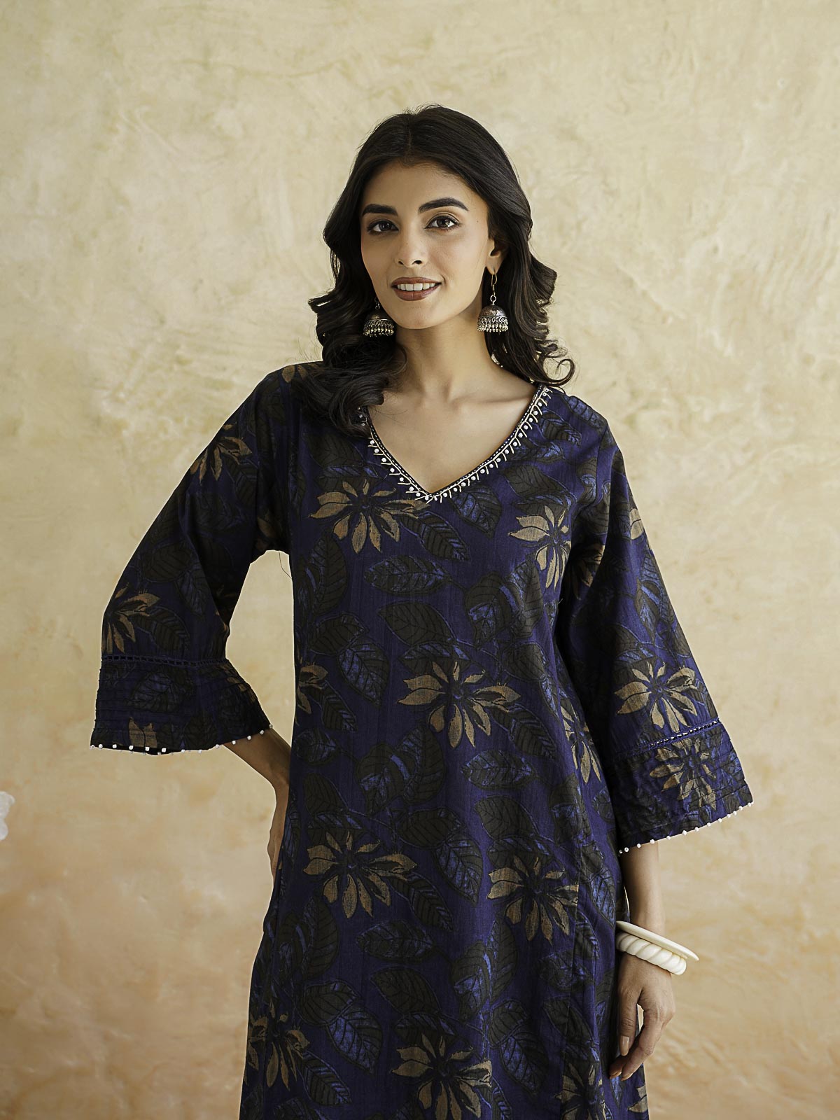 Cotton Printed Ultimate Aline Kurta For Women Dark Blue