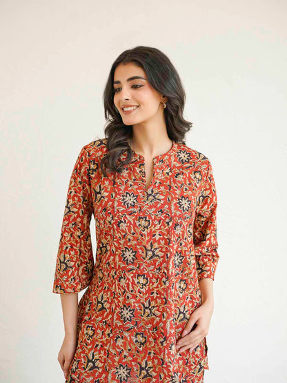 Cotton Printed Lounge Wear Coord Set Red Jaal