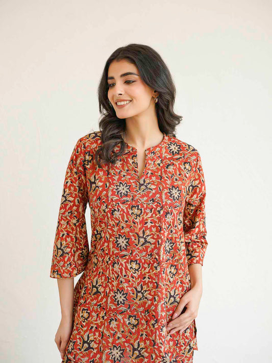 Cotton Printed Lounge Wear Coord Set Red Jaal