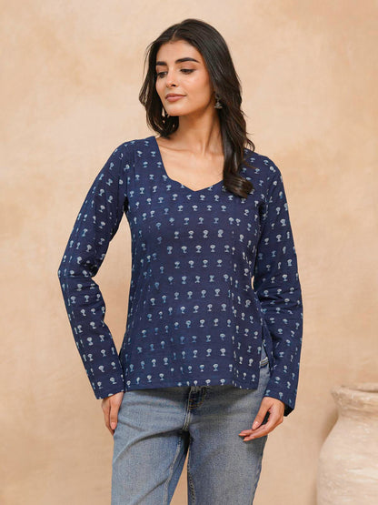 Full Sleeve Cotton Printed Classic Vee Top Blue Booty