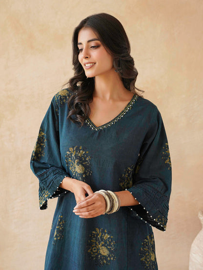 Cotton Printed Ultimate Aline Kurta For Women Indigo
