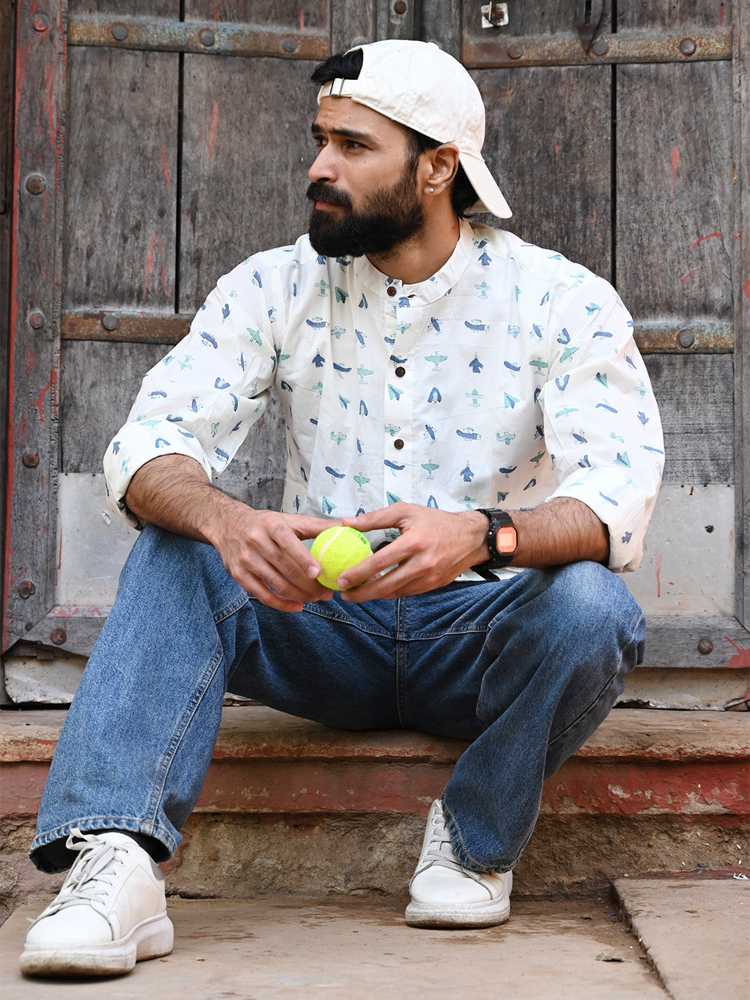 Men's Relaxed Fit Cotton Shirt – Full Sleeves - White Plane