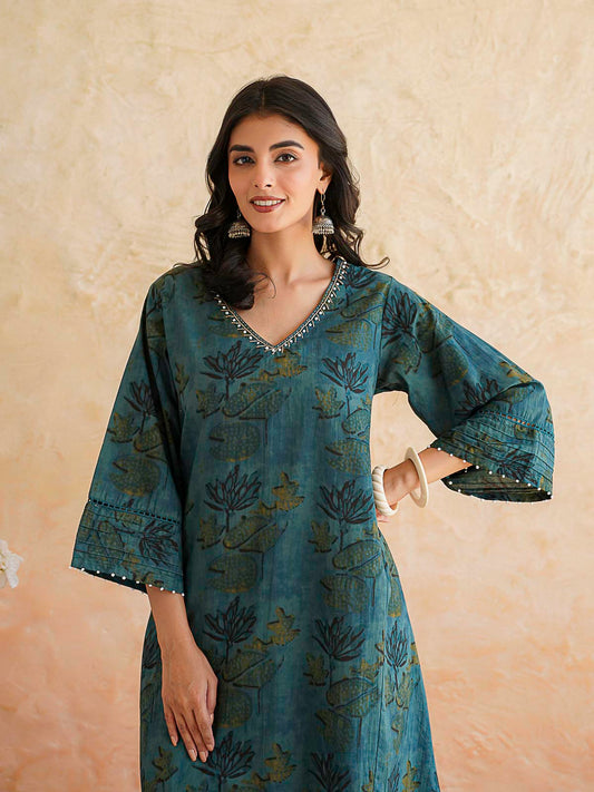 Cotton Printed Ultimate Aline Kurta For Women Green