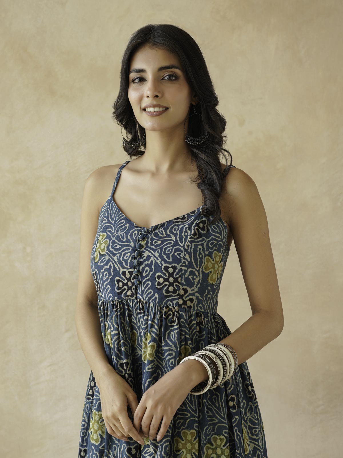 V-Neck Long Strappy Dress Indigo Jaal