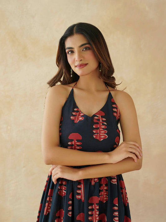 Cotton Printed Lana Dress For Women Red Coral
