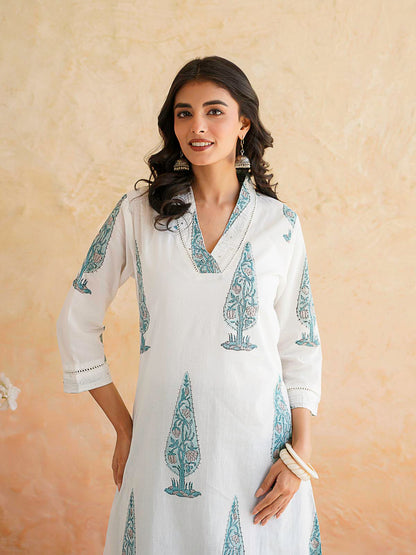 Classic Cotton Kurta Set For Women White