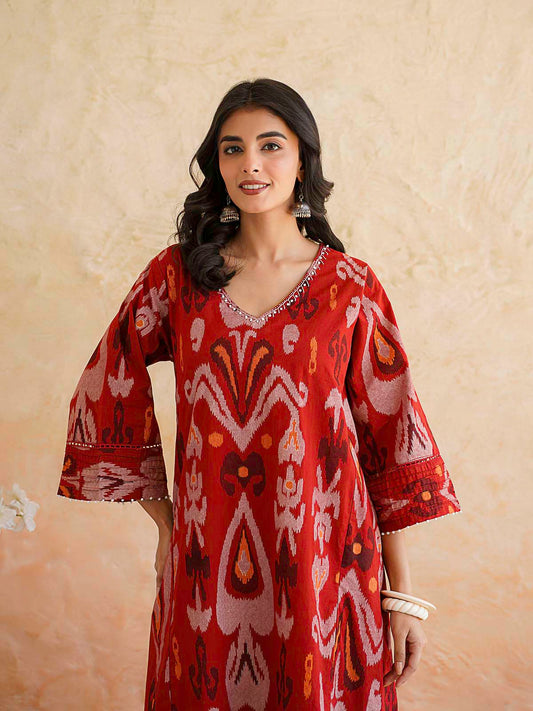 Cotton Printed Ultimate Aline Kurta For Women Cherry Red