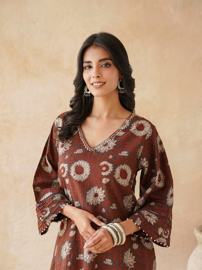 Cotton Printed Ultimate Aline Kurta For Women Red Flower