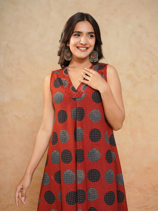 Cotton Printed Sleeveles Anjuna Dress Red