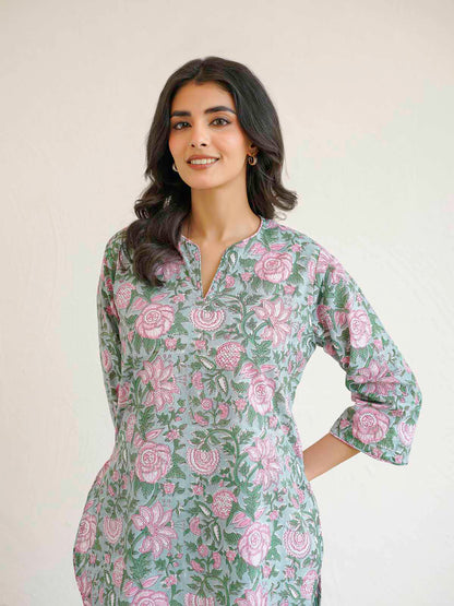 Cotton Printed Lounge Wear Coord Set Light Green