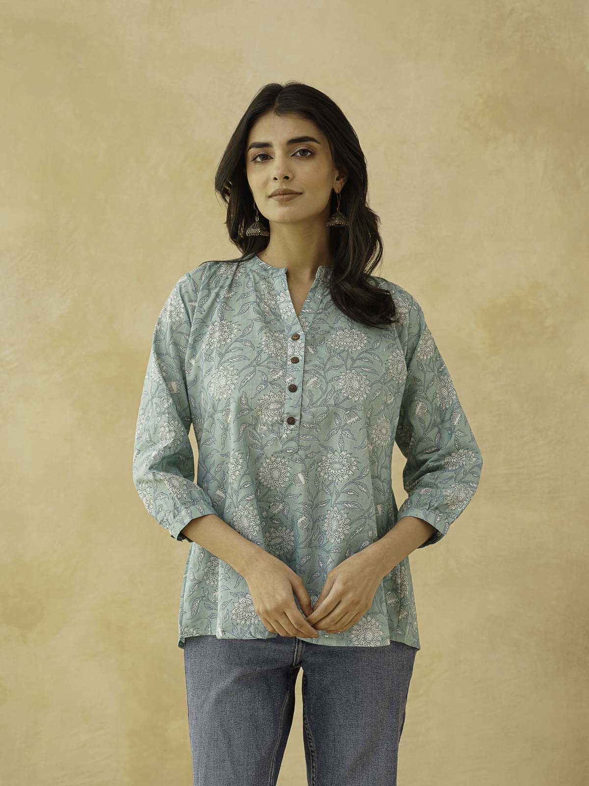 Cotton Printed Everyday Tunic Top For Women Green