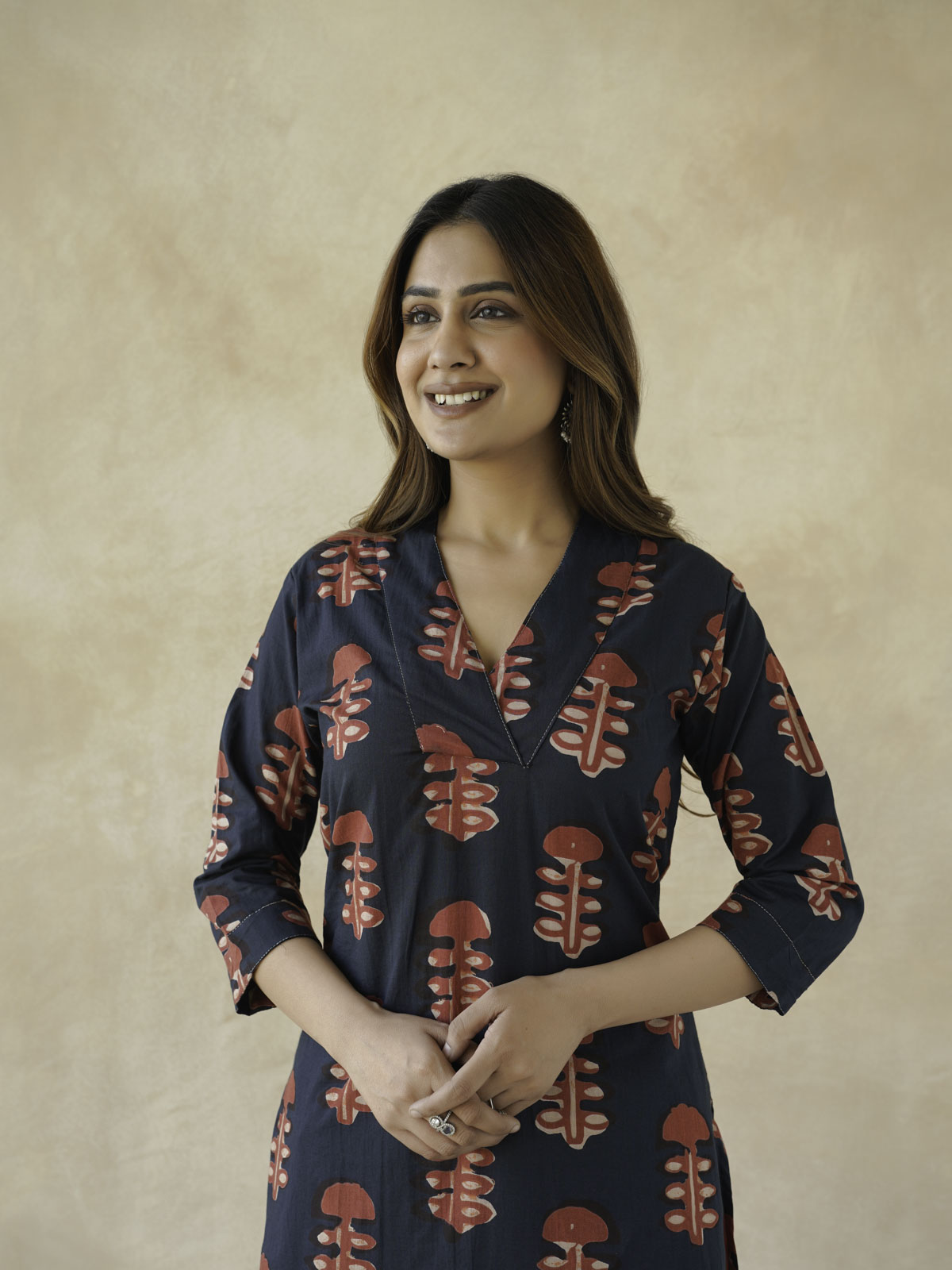 Cotton Printed Straight Kurta Red Coral