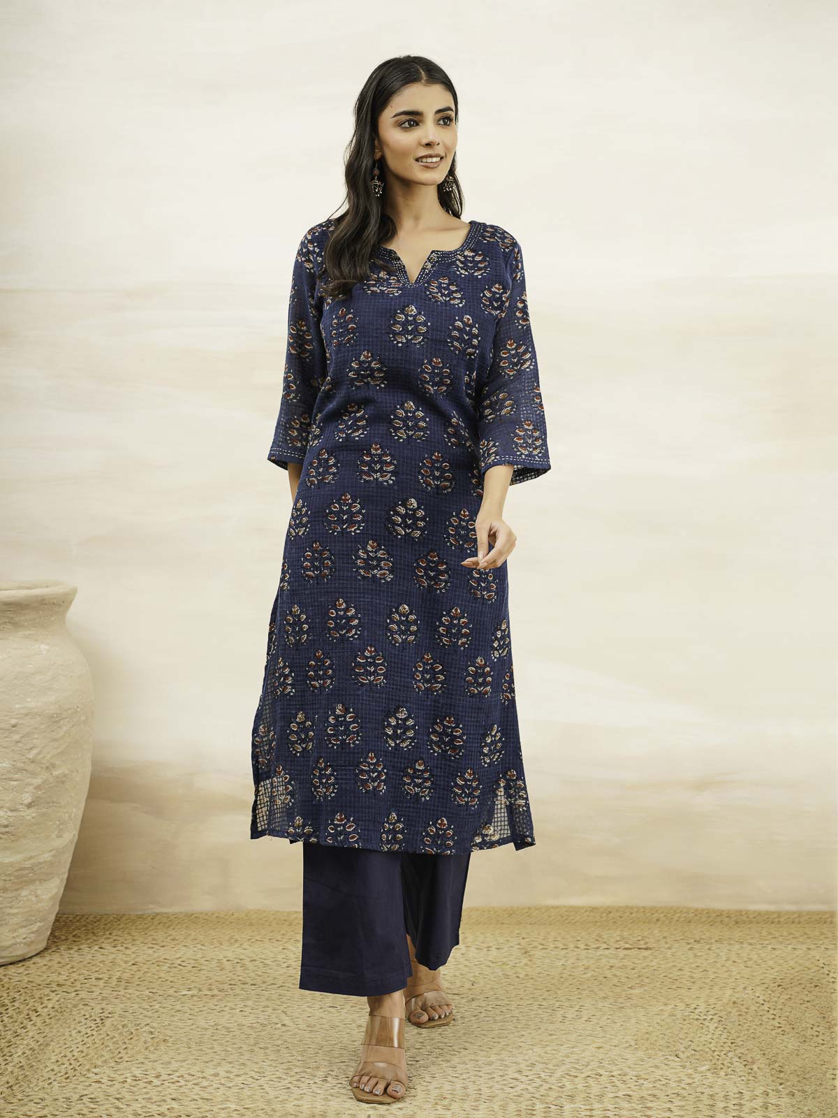 Cotton Printed Kantha Style Set For Women Indi Flower