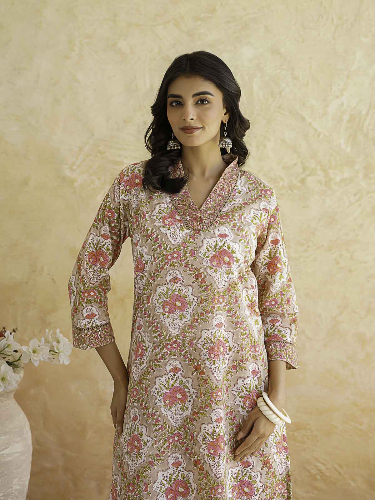 Classic Cotton Kurta Set For Women Brown