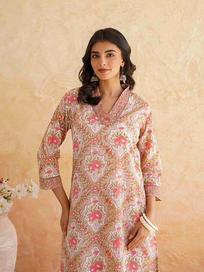 Classic Cotton Kurta Set For Women Brown