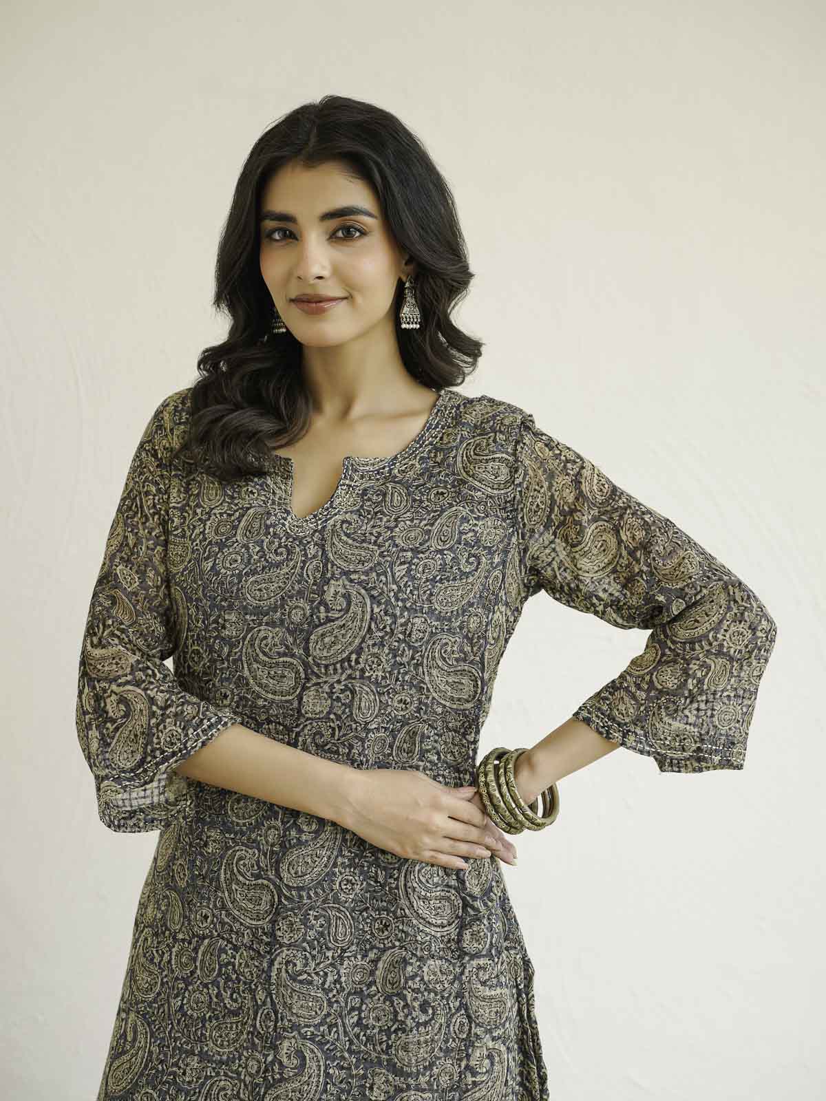 Cotton Printed Kantha Style Set For Women Black