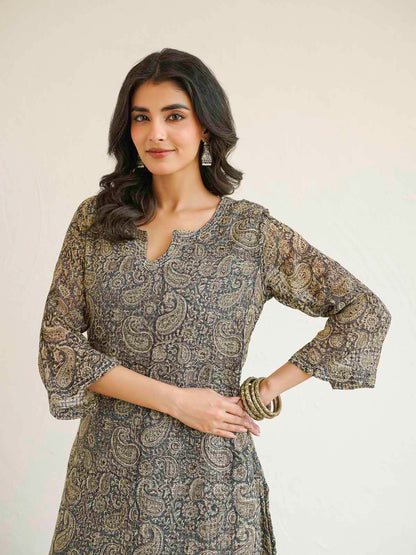 Cotton Printed Kantha Style Set For Women Black