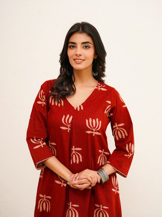 Cotton Printed Noor Aline Set For Women Red