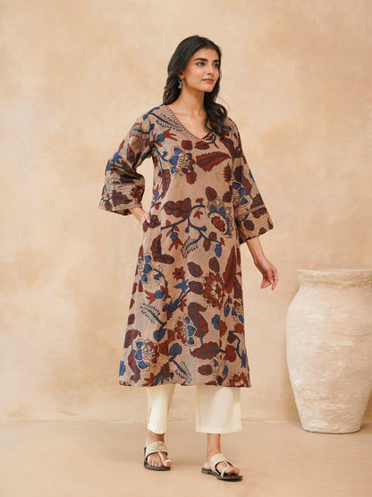 Cotton Printed Ultimate Aline Kurta For Women Beige