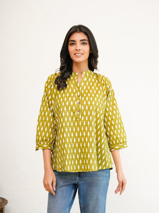Cotton Printed Everyday Tunic Top For Women Green Booty