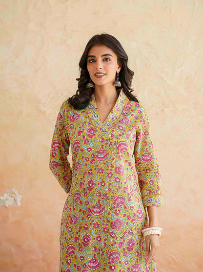 Classic Cotton Kurta Set For Women Yellow