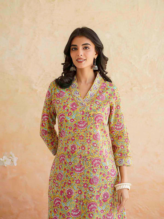 Classic Cotton Kurta Set For Women Yellow