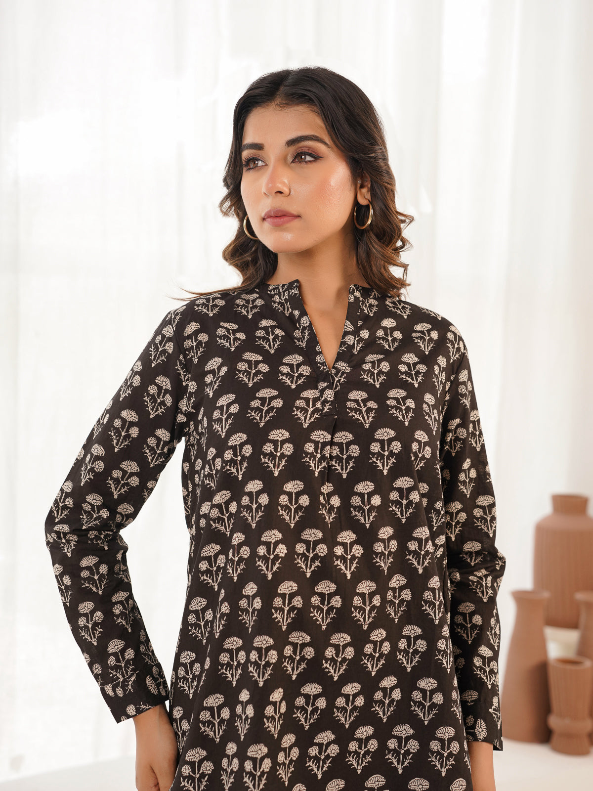Cotton Printed Top For Women Black