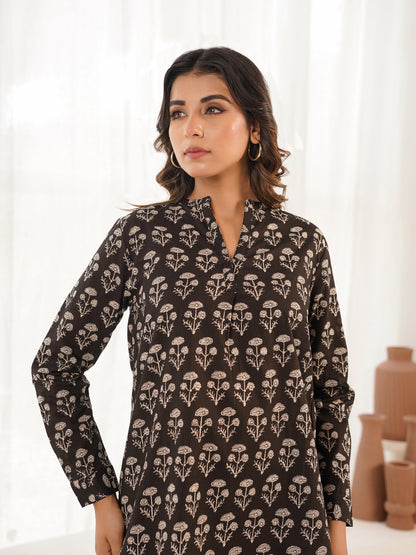 Cotton Printed Top For Women Black