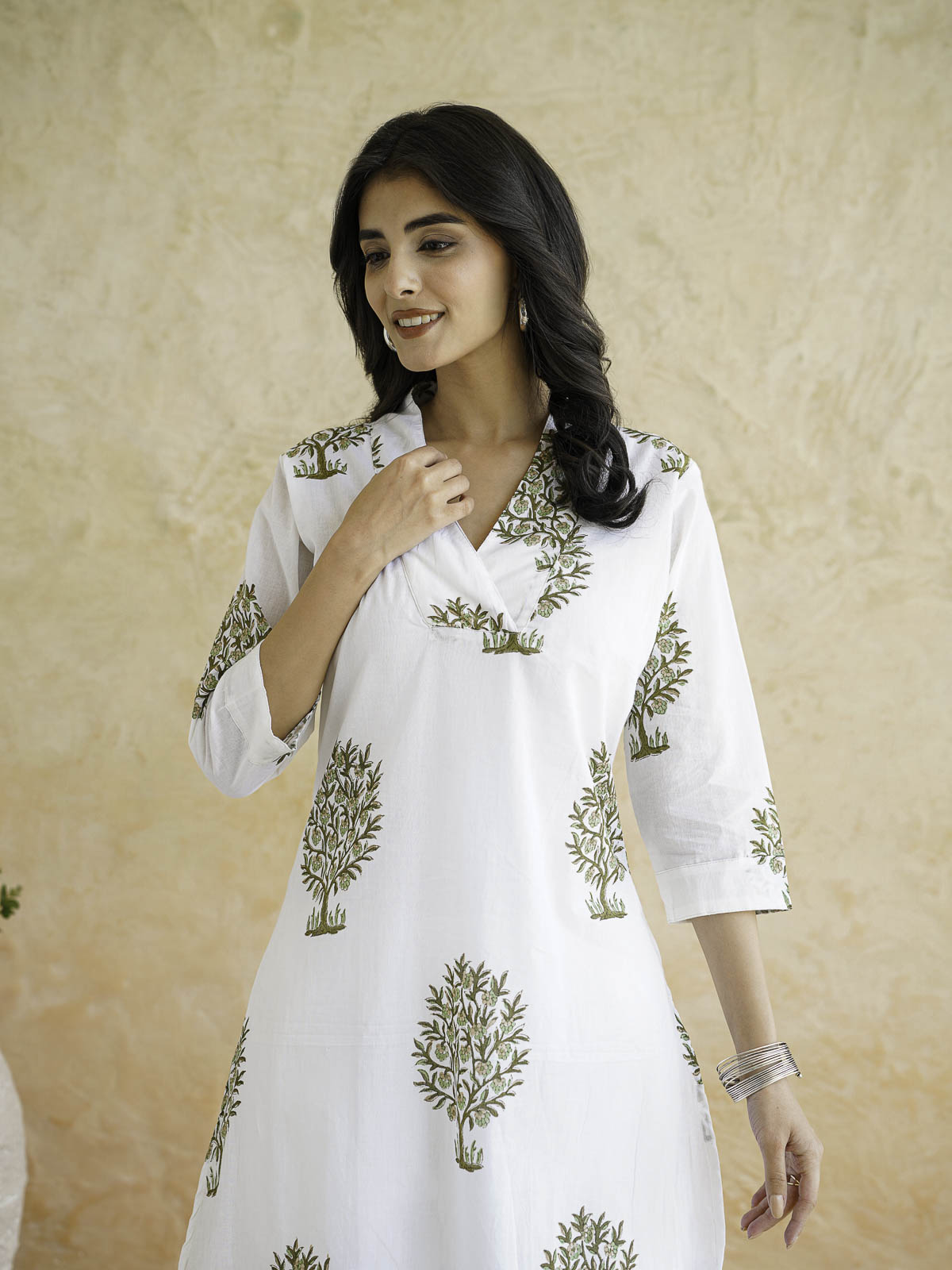 Cotton Printed Straight Kurta White