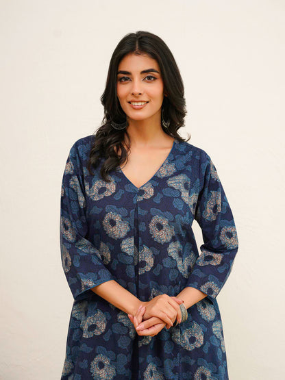 Cotton Printed Noor Aline Set For Women Blue