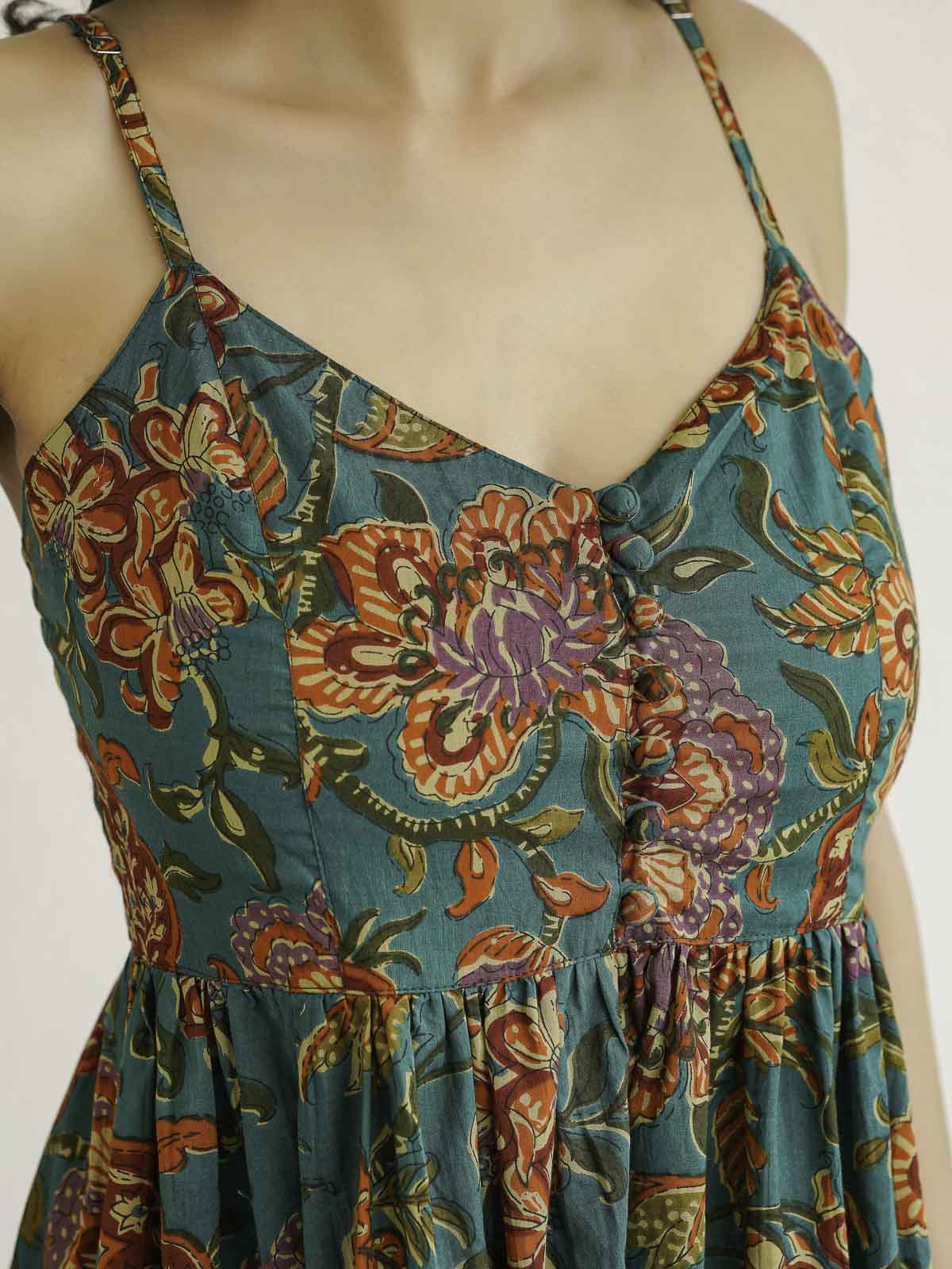 V-Neck Long Strappy Dress Dark Green