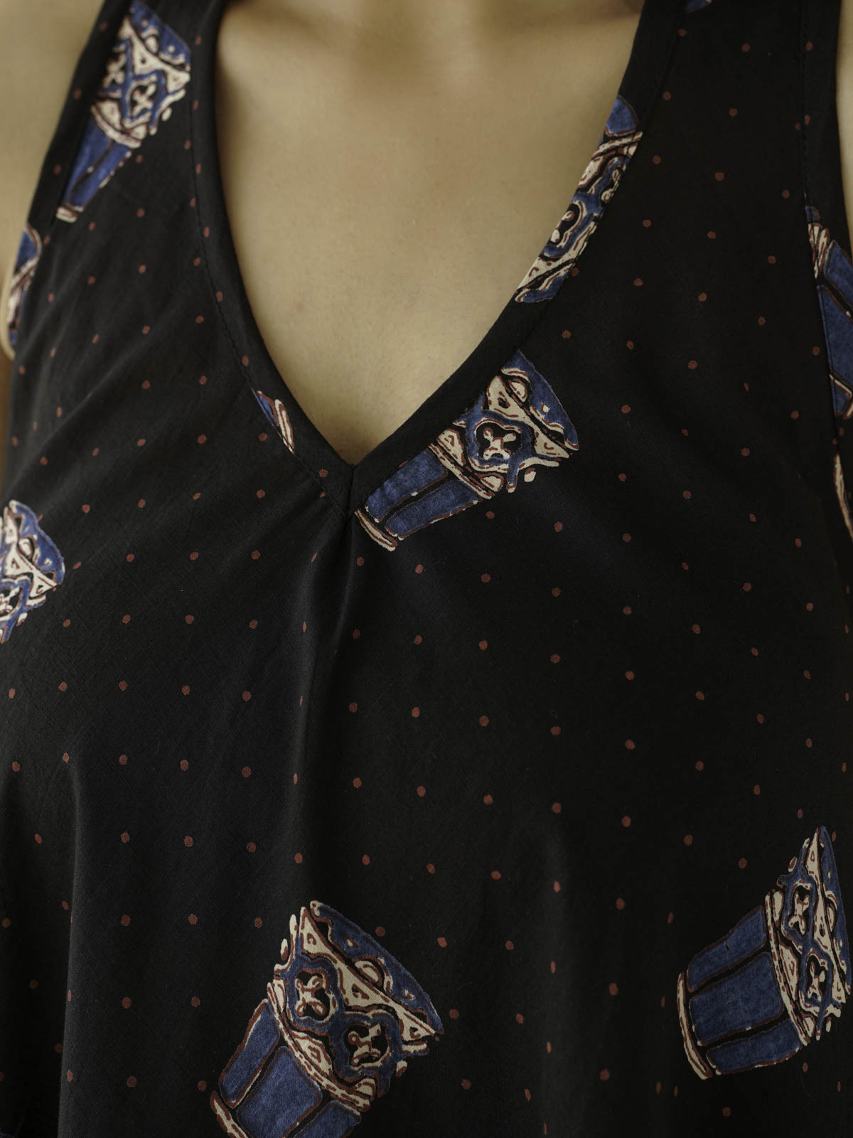 Cotton Printed Aline Moana Dress Black