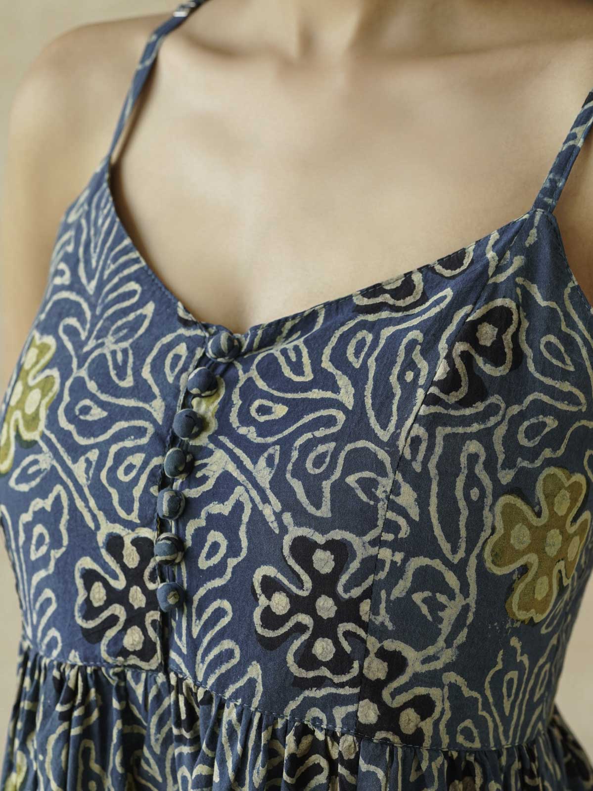 V-Neck Long Strappy Dress Indigo Jaal