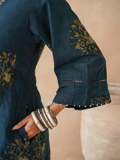 Cotton Printed Ultimate Aline Kurta For Women Indigo