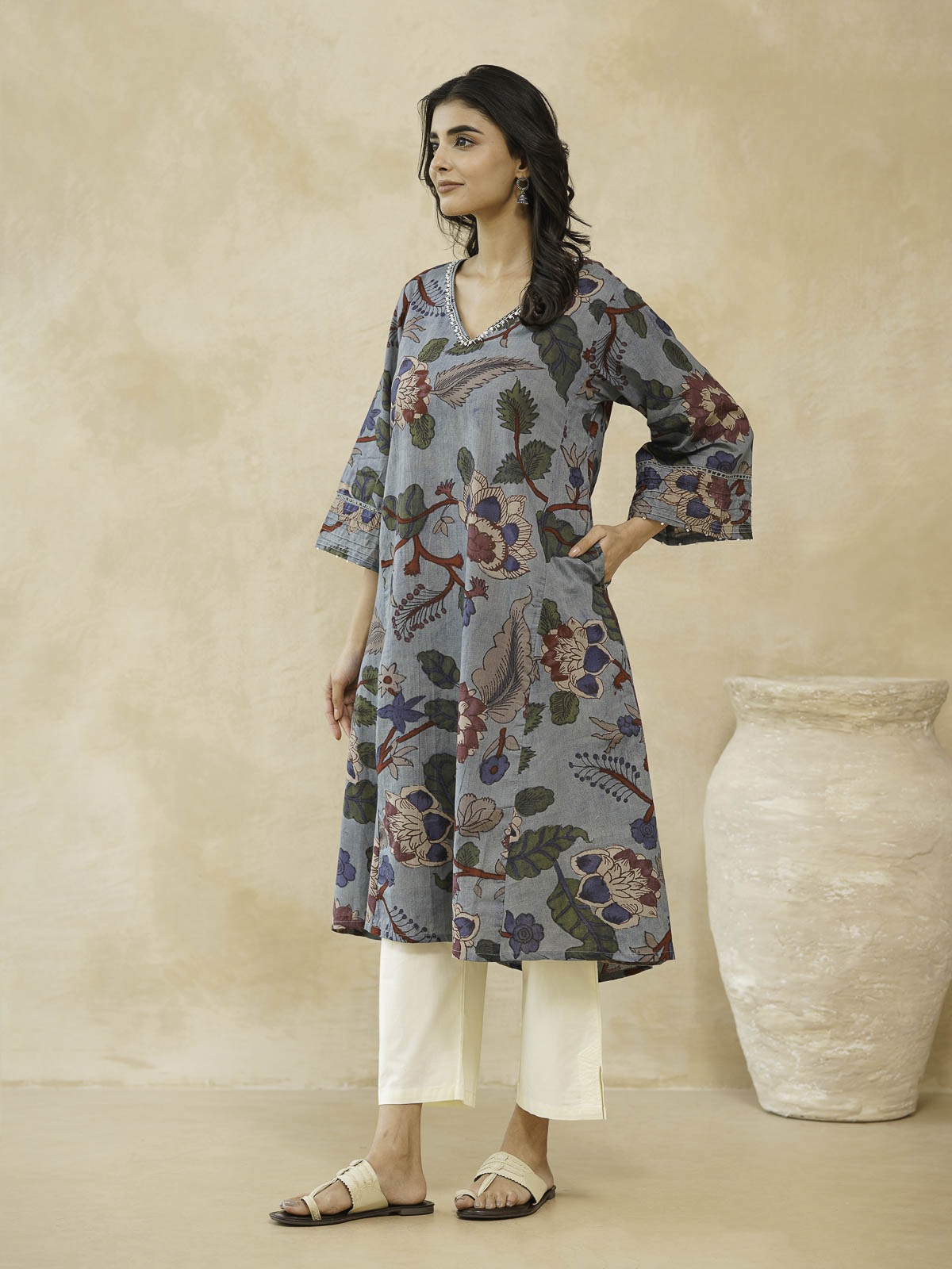 Cotton Printed Ultimate Aline Kurta For Women Blue