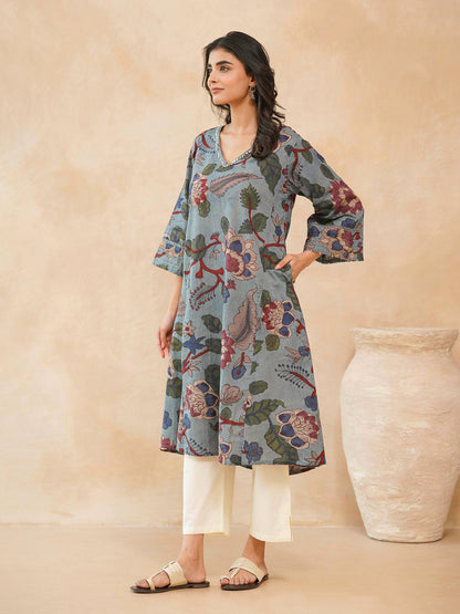 Cotton Printed Ultimate Aline Kurta For Women Blue