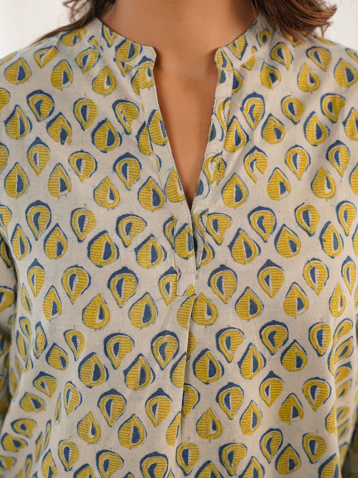 Cotton Printed Top For Women Yellow Leaf