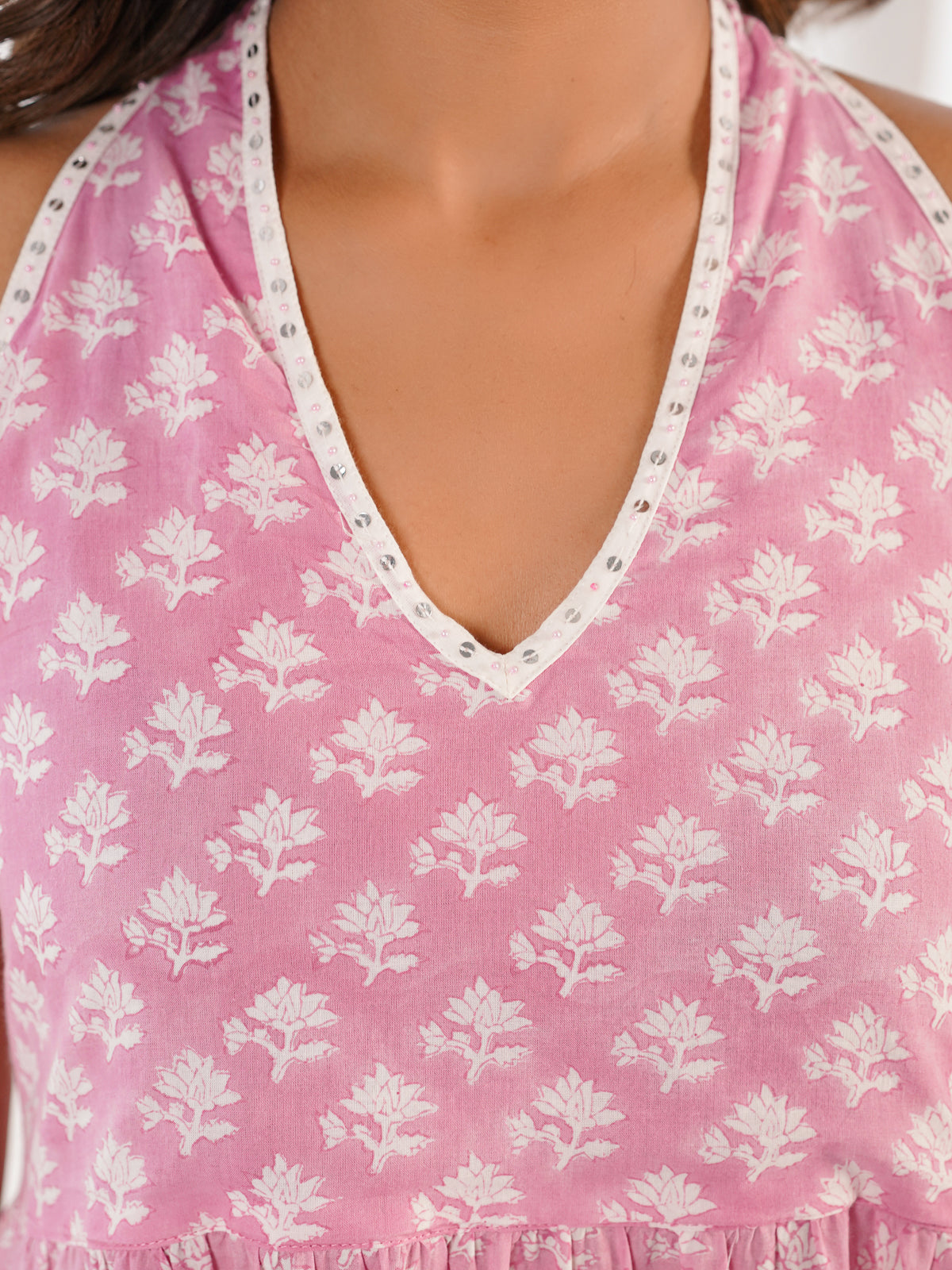 Tiered Halter Neck Dress Pink Booty