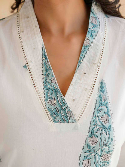 Classic Cotton Kurta Set For Women White