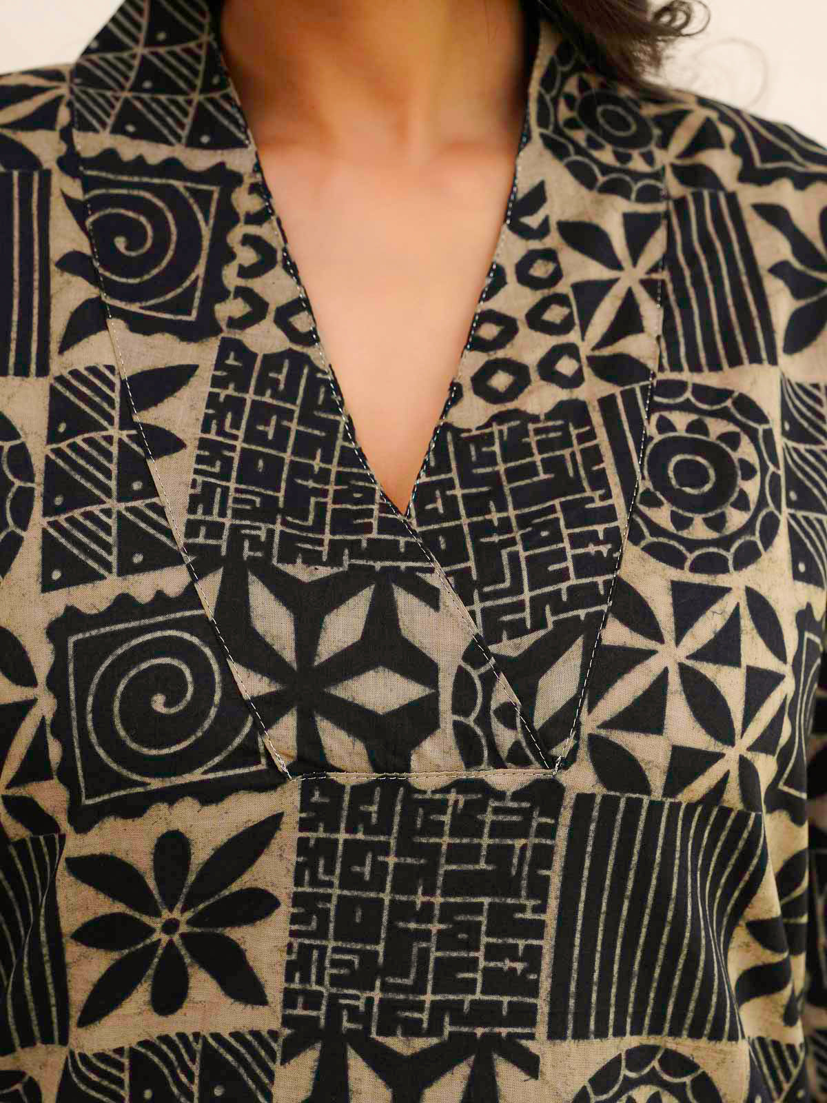 Cotton Printed Straight Kurta Black Coffee