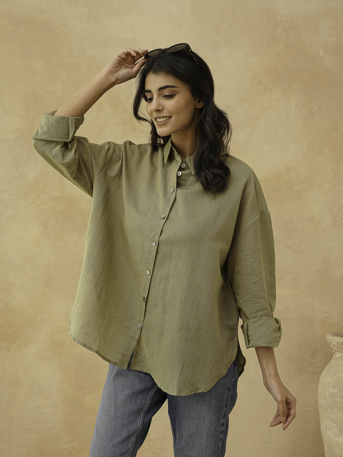 Classic Linen Shirt For Women Green
