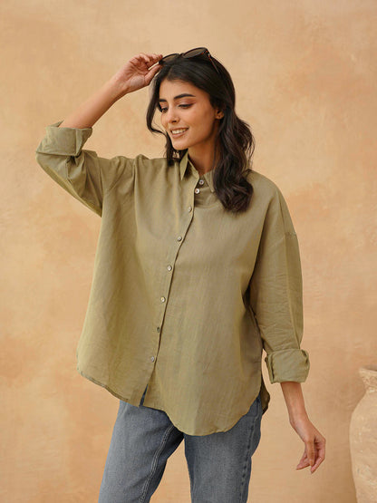 Classic Linen Shirt For Women Green